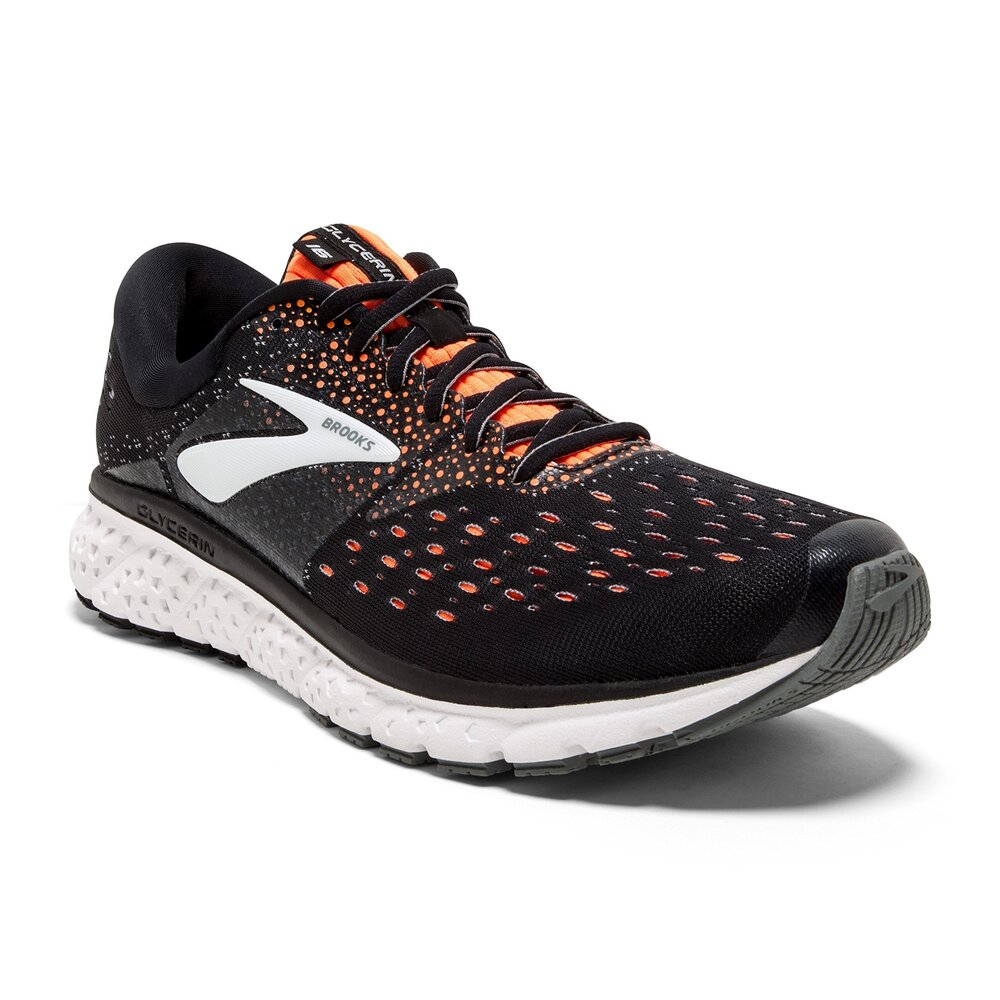 BROOKS MENS GLYCERIN 16 RUNNING SHOE - BLACK/ORANGE/GREY - D - 10.0